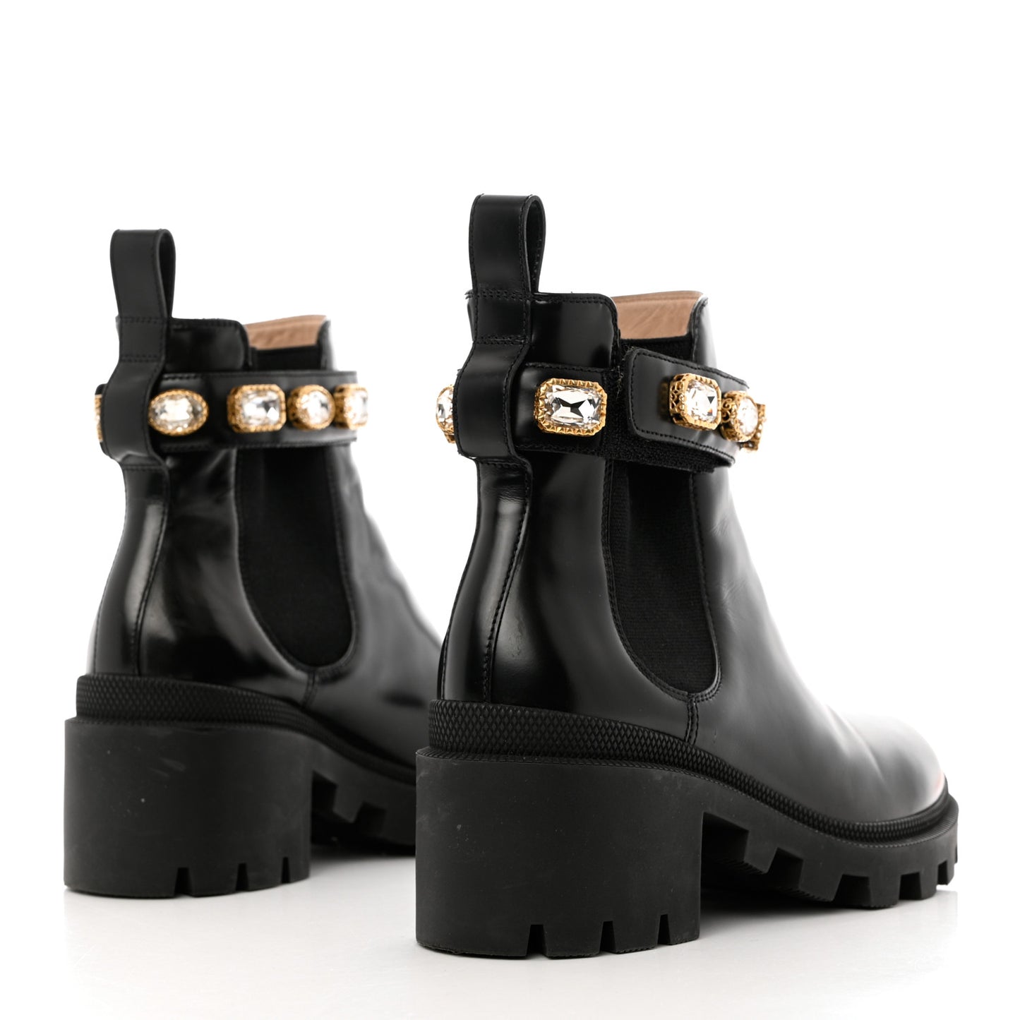 Calfskin Crystal GG Trip Chelsea Ankle Boots 36 Black