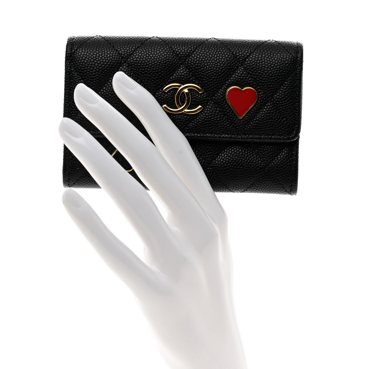 Caviar Quilted Enamel Coco Casino Flap Card Holder Wallet Black