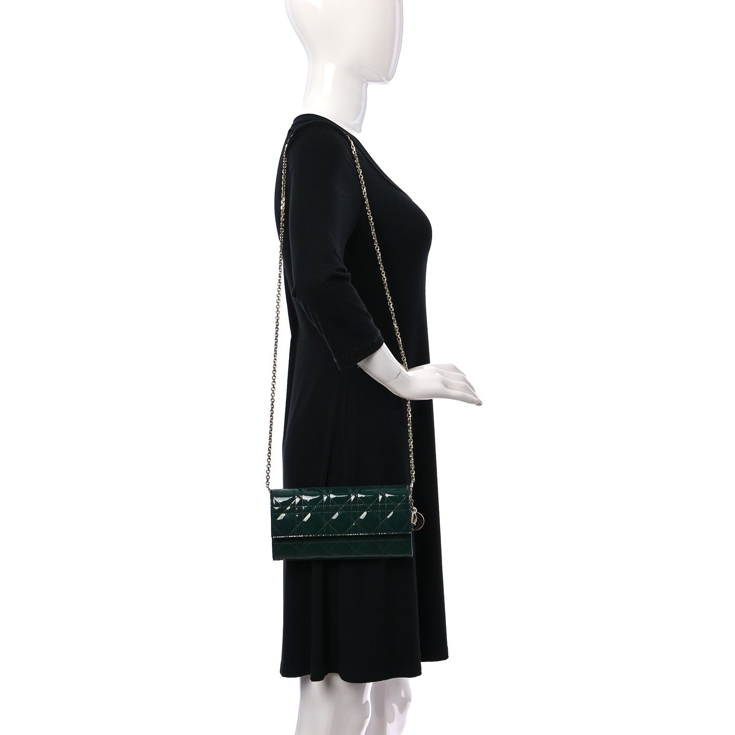 Christian Dior Patent Cannage Rendez-vous Chain Wallet Dark Green 2 of 10