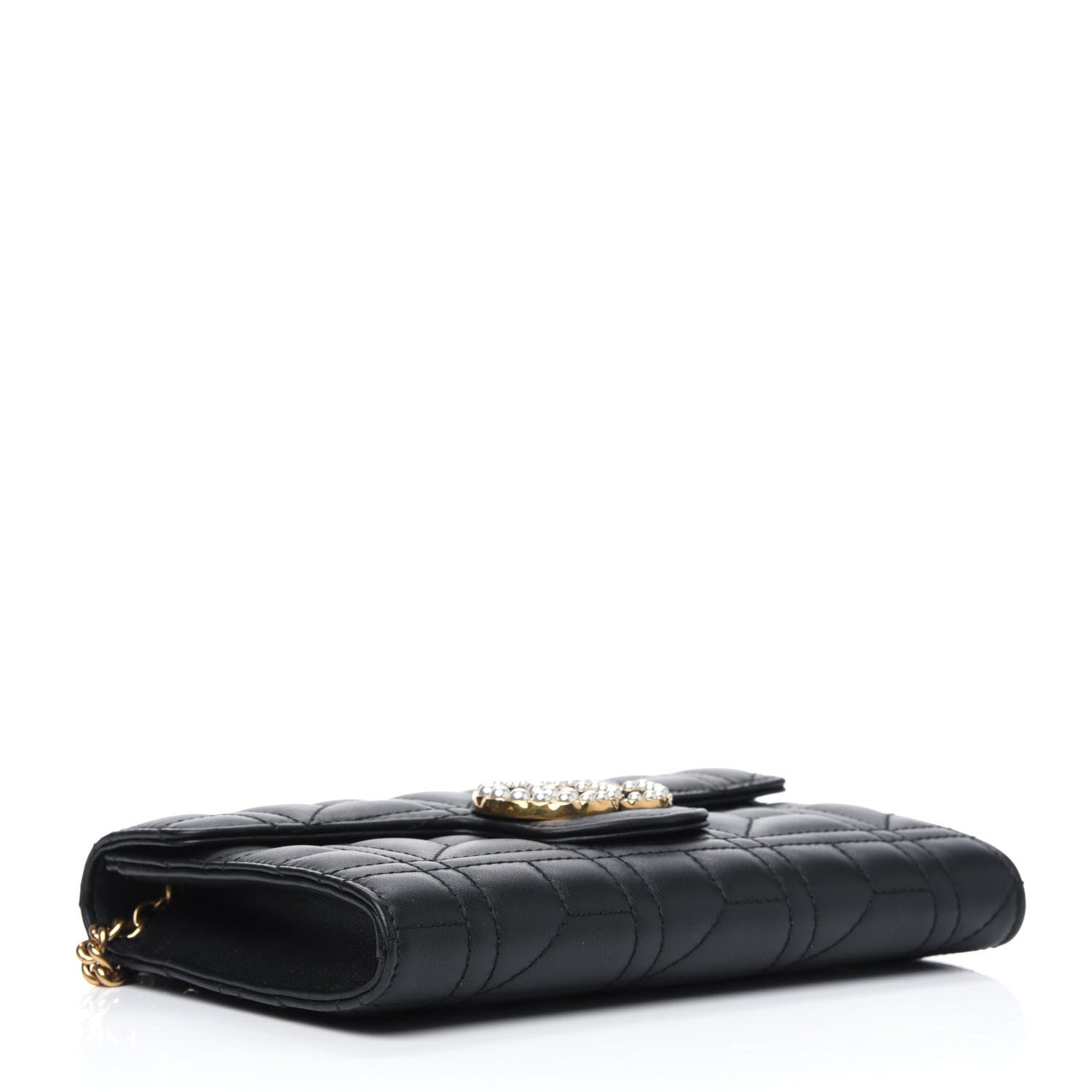 Gucci Calfskin Matelasse Mini Pearly GG Marmont Chain Wallet Black 3 of 5