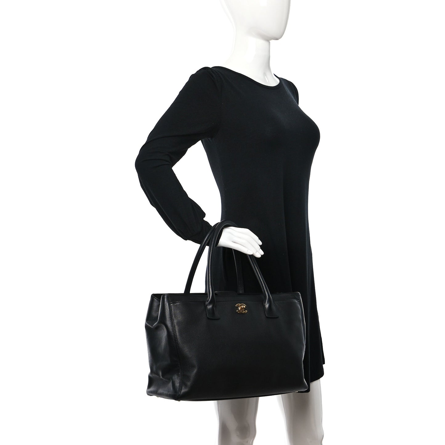 Calfskin Cerf Executive Shopper Tote Black