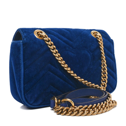 Gucci Velvet Matelasse Mini GG Marmont Shoulder Bag Cobalt Blue 3 of 10