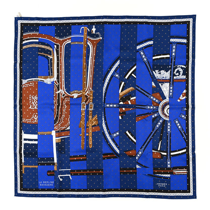 Hermes Silk La Berline Bayadere Scarf 90 Bleu Nuit Cobalt Black 1 of 3