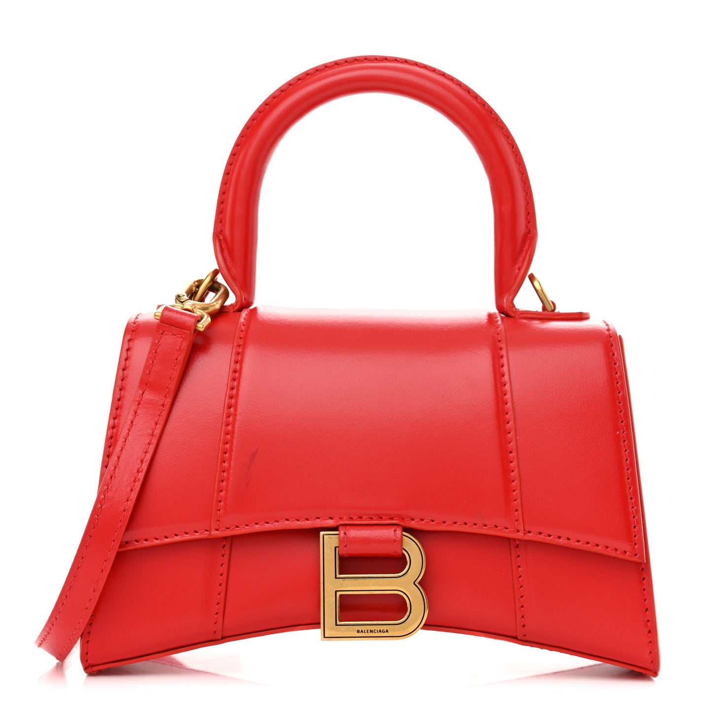 Shiny Box Calfskin Hourglass Top Handle Bag XS Bright Red