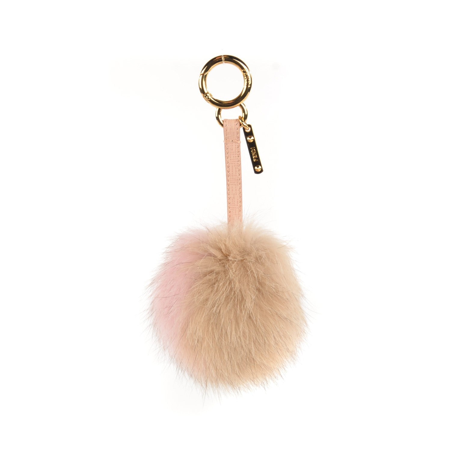 Fendi Fox Fur Vitello Elite Bi-Color Pom Pom Bag Charm Rosa Cammello Cipria 1 of 7