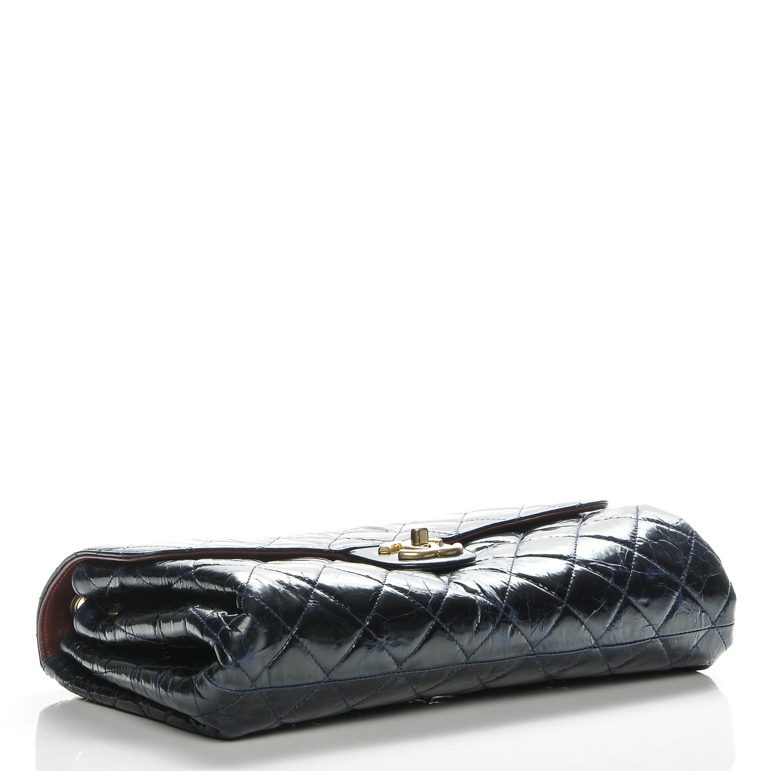 Chanel Glazed Calfskin Quilted Jumbo Clams Pocket Flap Navy Blue 4 of 7