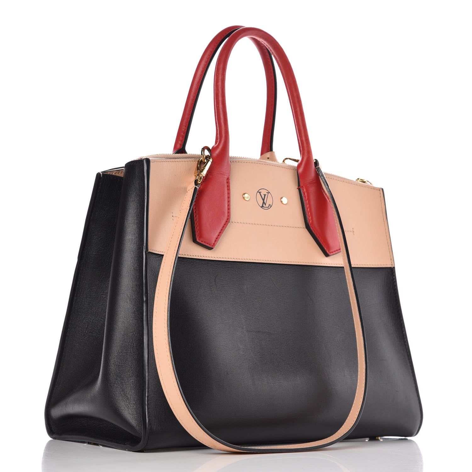 Louis Vuitton Calfskin City Steamer MM Black Creme Bourgogne 4 of 20