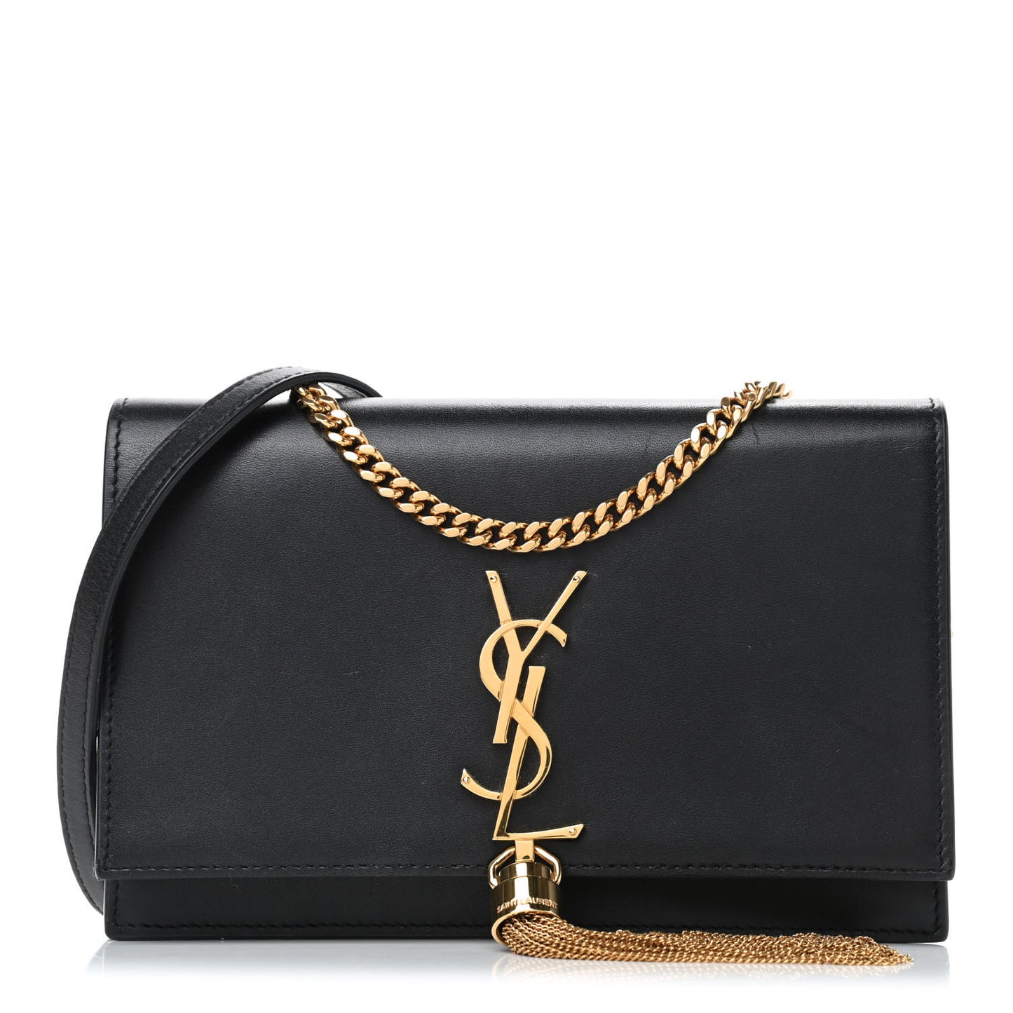 Smooth Calfskin Classic Monogram Kate Tassel Chain Wallet Black