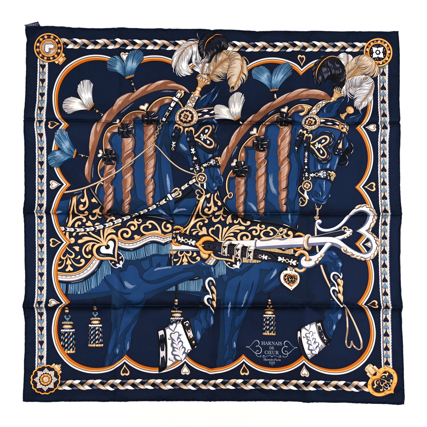 Silk Harnais De Coeur Scarf 90 Marine Fonce Mordore