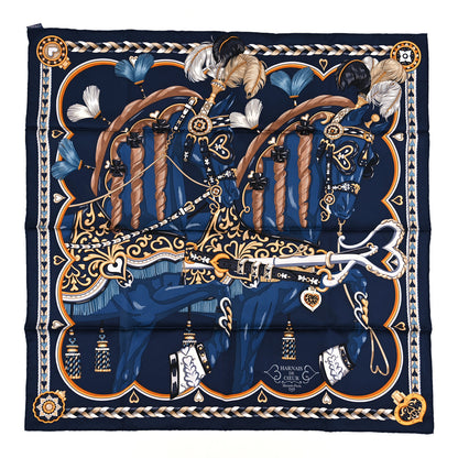 Hermes Silk Harnais De Coeur Scarf 90 Marine Fonce Mordore 1 of 3