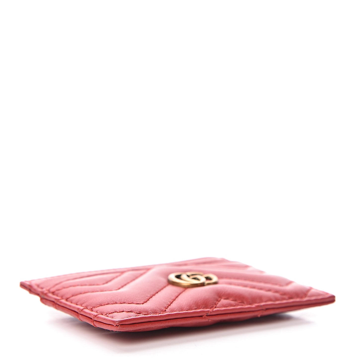Calfskin Matelasse GG Marmont Card Holder Hibiscus Red