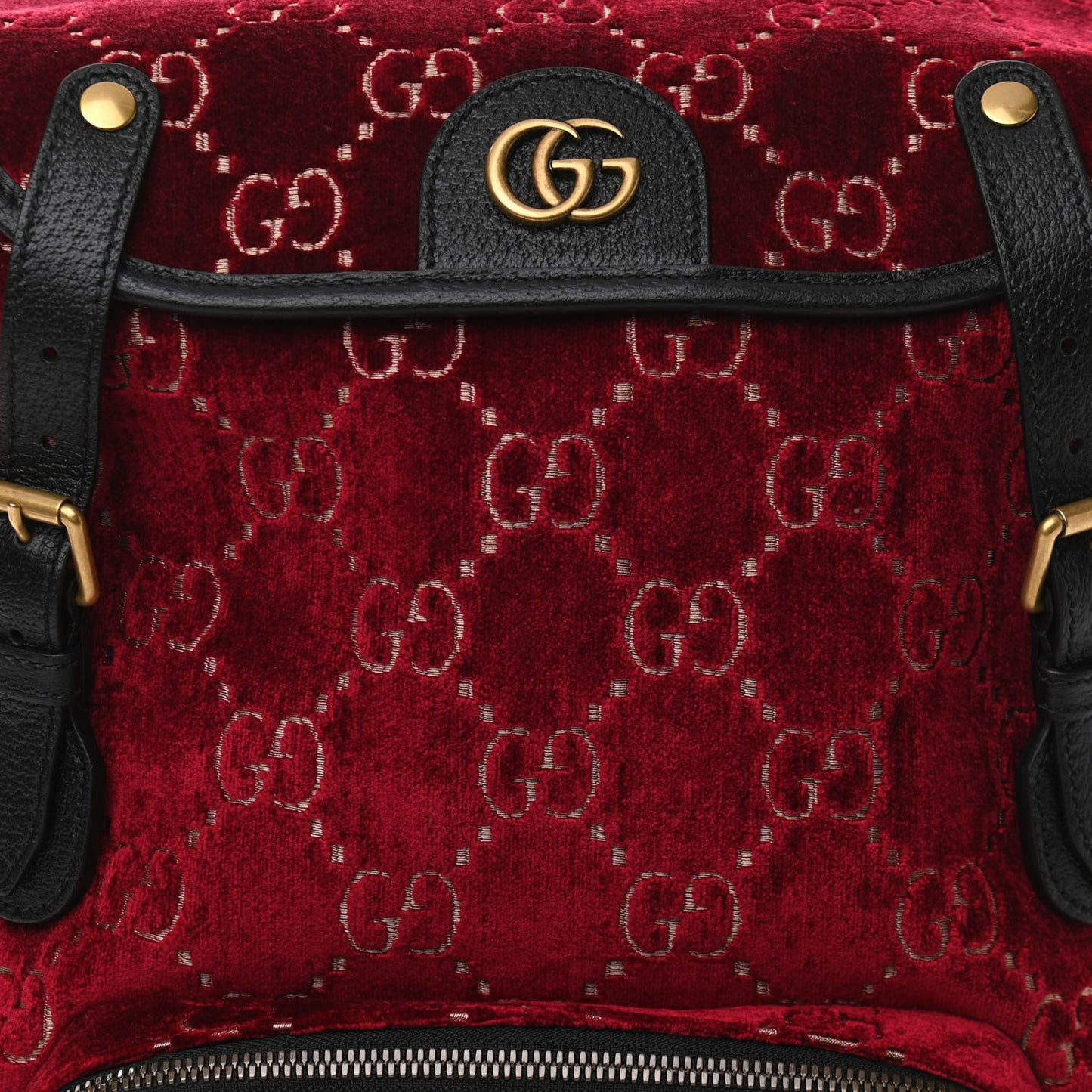 Velvet GG Monogram Textured Calfskin Web Small Double Buckle Backpack Red Cipria Black