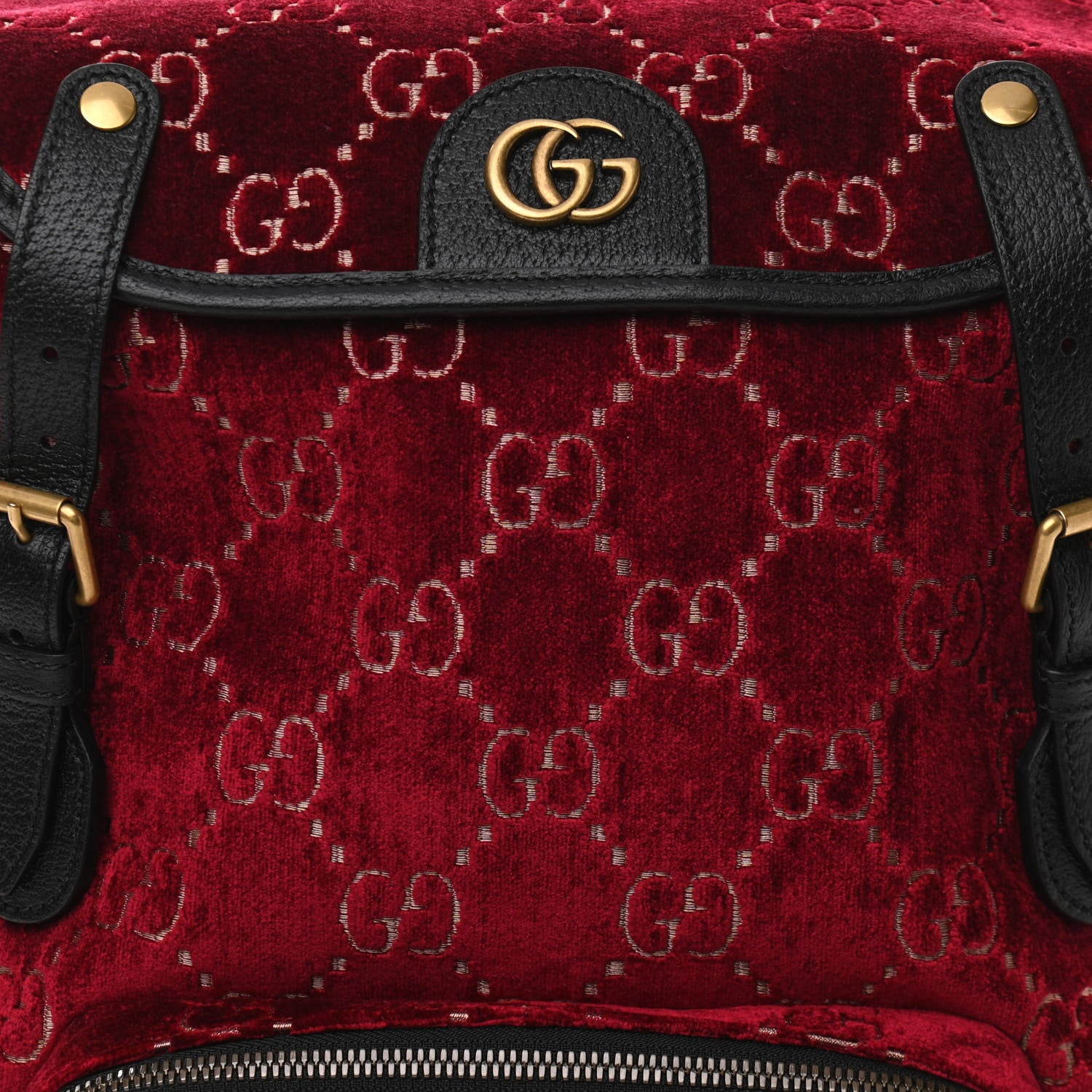Gucci Velvet GG Monogram Textured Calfskin Web Small Double Buckle Backpack Red Cipria Black 8 of 10