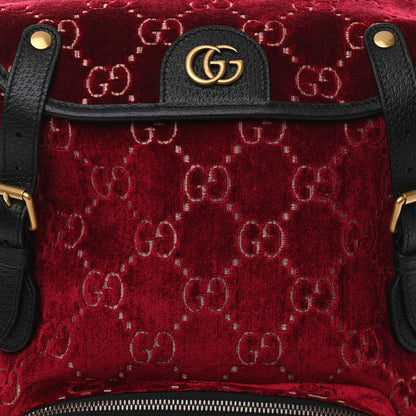 Gucci Velvet GG Monogram Textured Calfskin Web Small Double Buckle Backpack Red Cipria Black 8 of 10