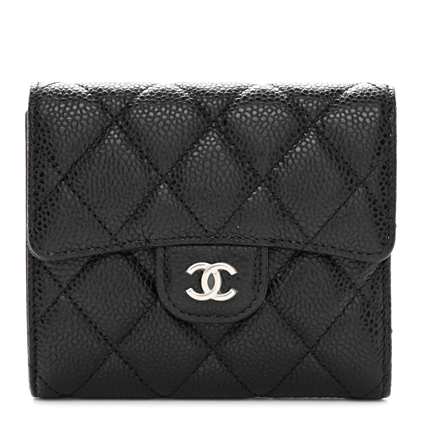 Caviar Quilted Compact Flap Wallet Black