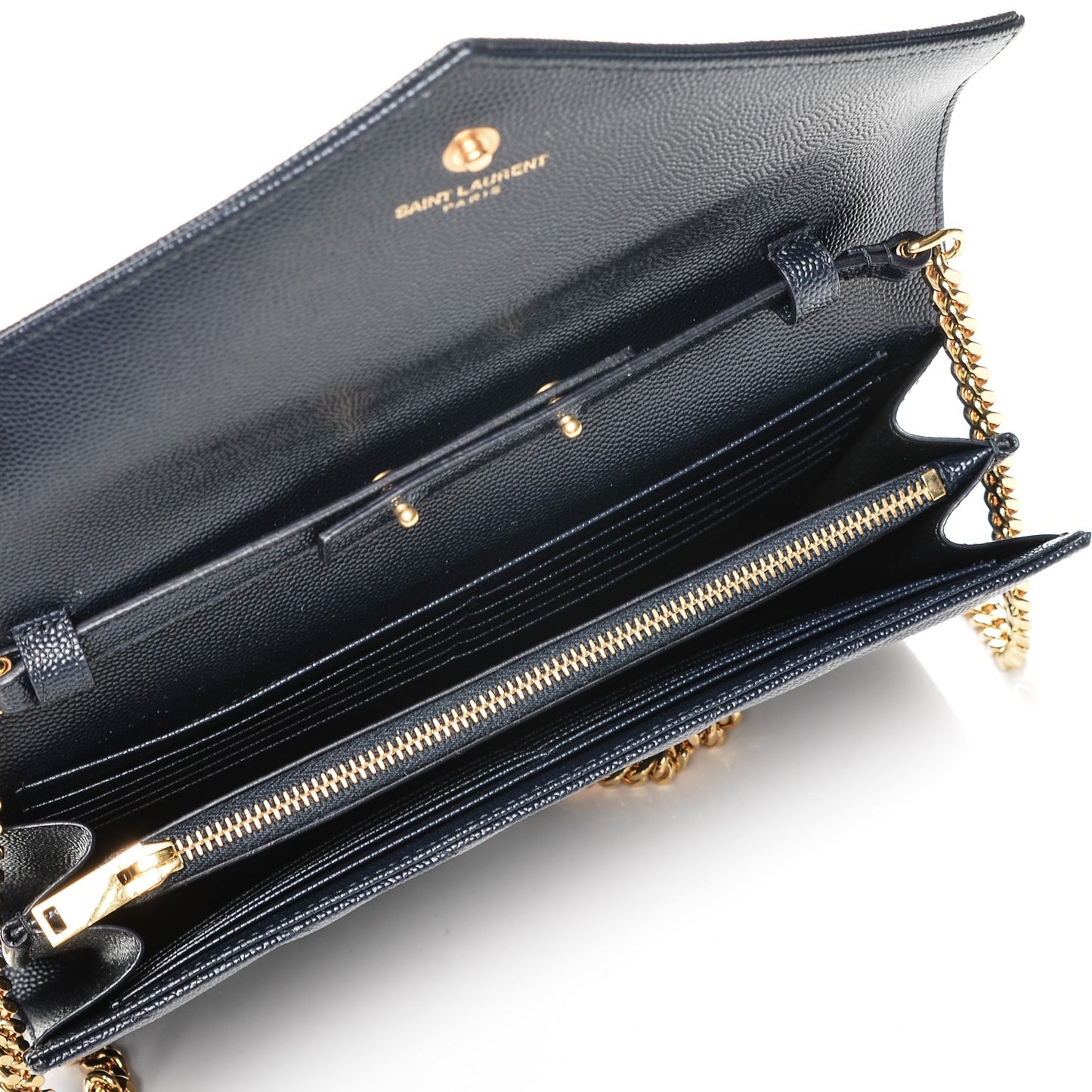 Grain de Poudre Matelasse Chevron Medium Monogram Chain Wallet Navy