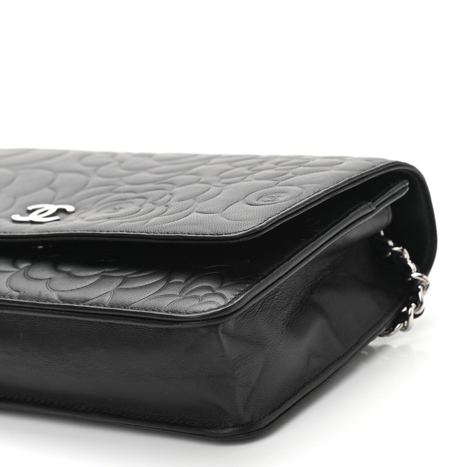 Chanel Lambskin Camellia Embossed Wallet on Chain WOC Black 9 of 12