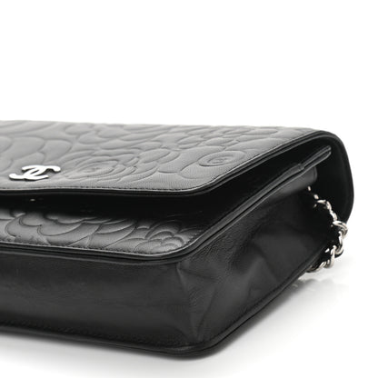 Chanel Lambskin Camellia Embossed Wallet on Chain WOC Black 9 of 12