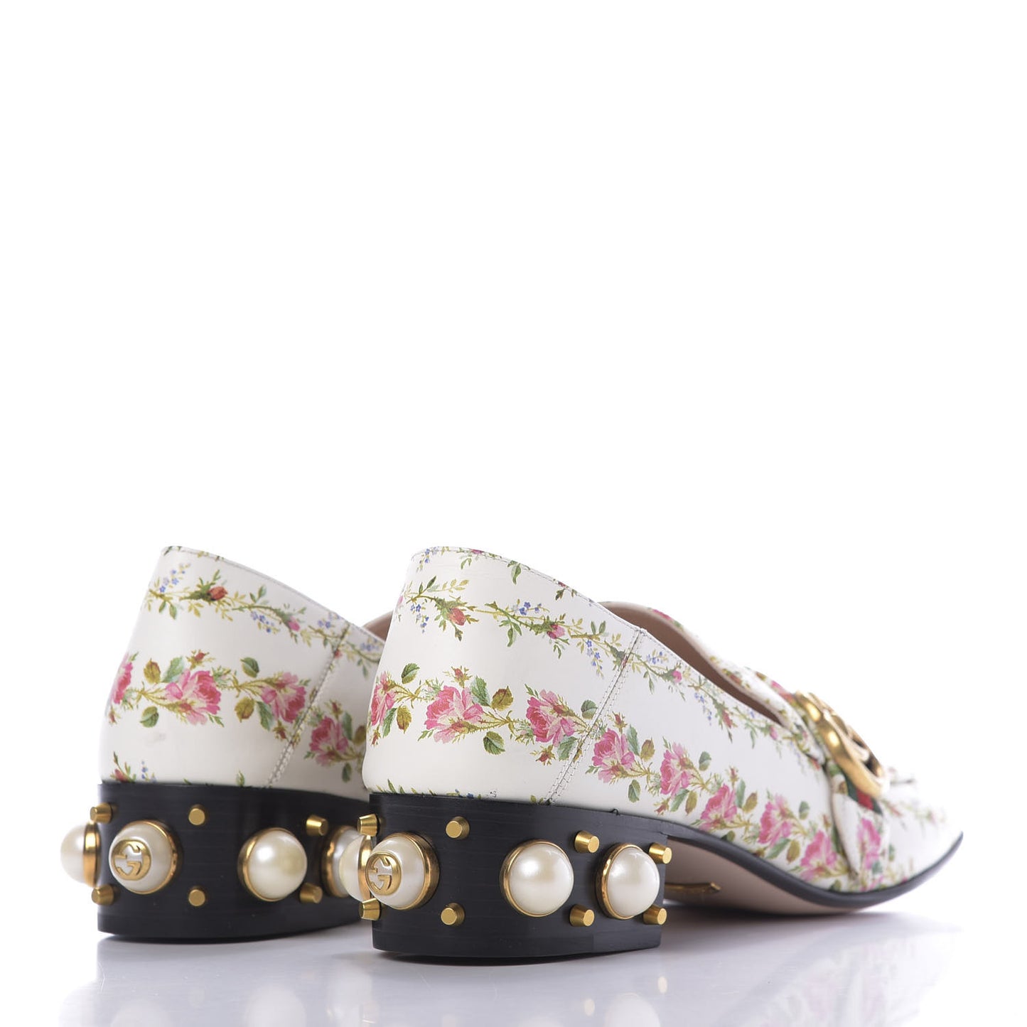 Calfskin Web Pearl Floral Embellished Peyton Loafer 40 White Multicolor