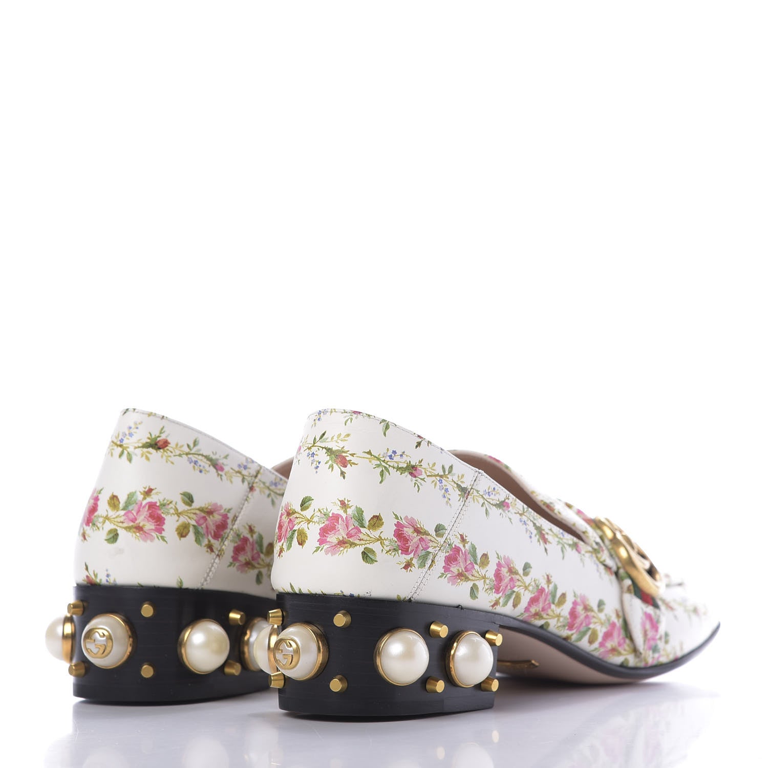 Gucci Calfskin Web Pearl Floral Embellished Peyton Loafer 40 White Multicolor 4 of 11