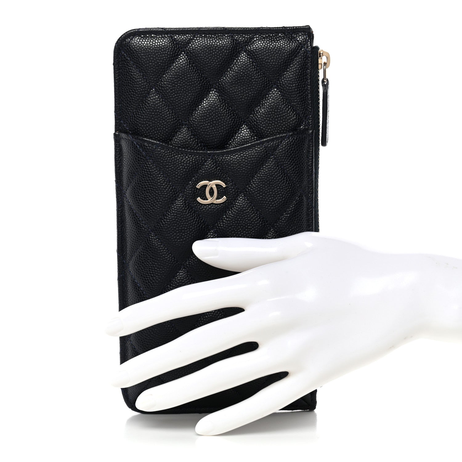 Chanel Caviar Quilted Classic Flat Wallet Pouch Navy 2 of 10
