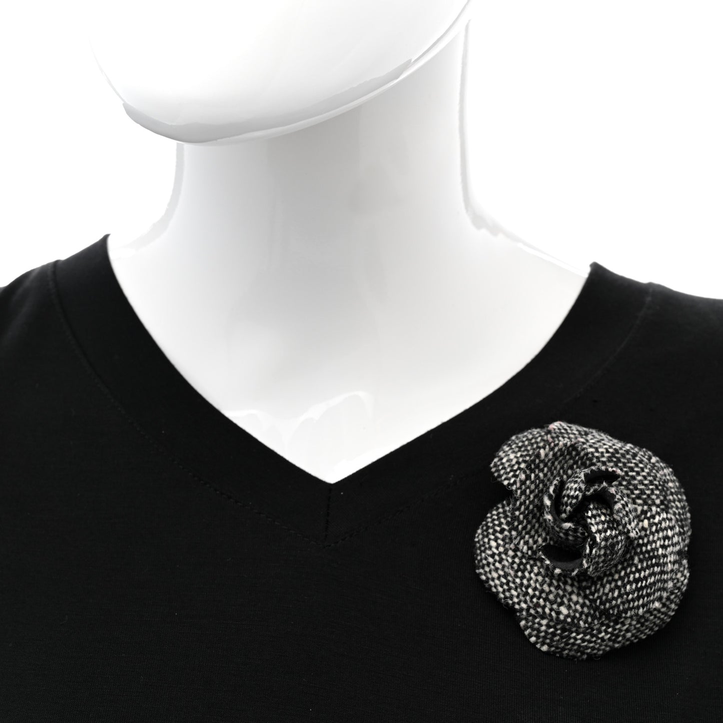 Tweed Camellia Pin Brooch Black