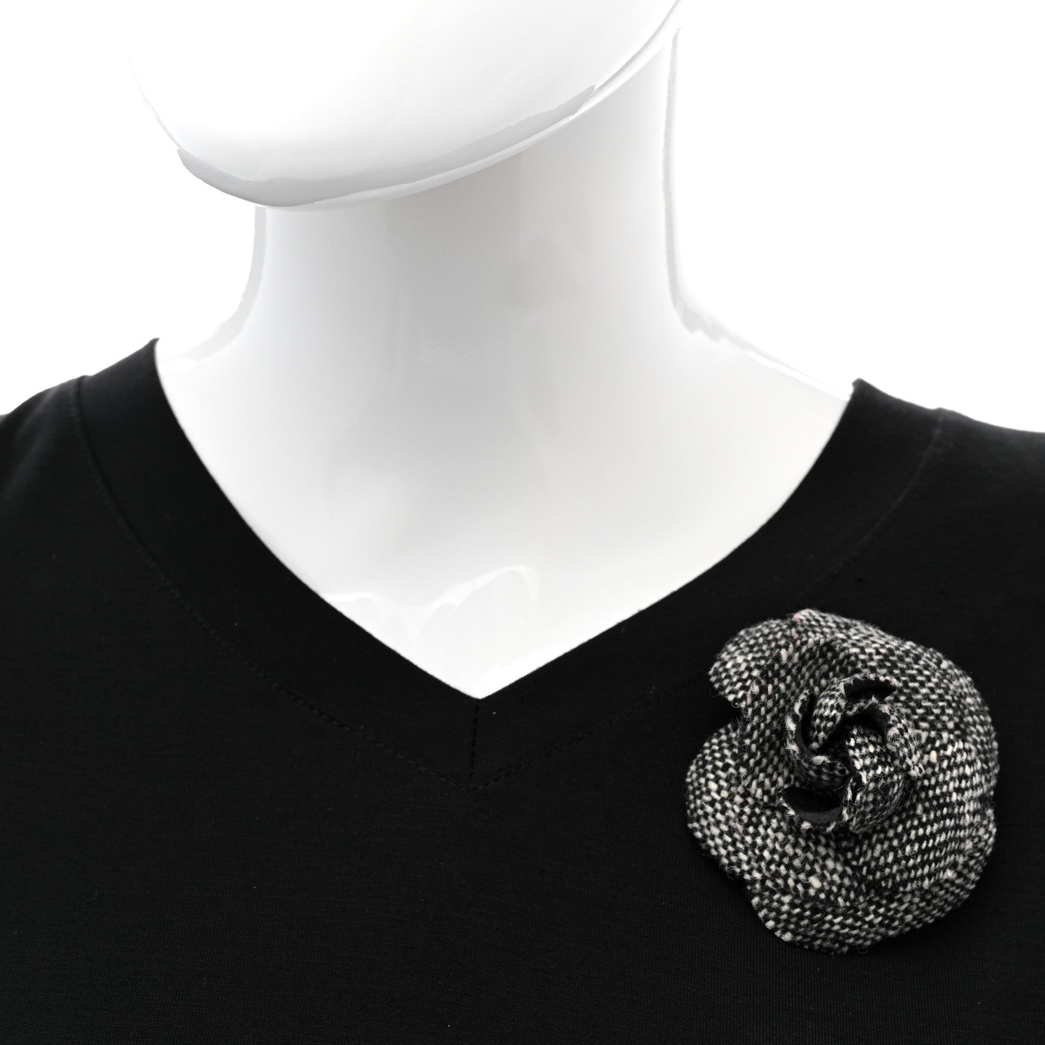 Chanel Tweed Camellia Pin Brooch Black 2 of 5