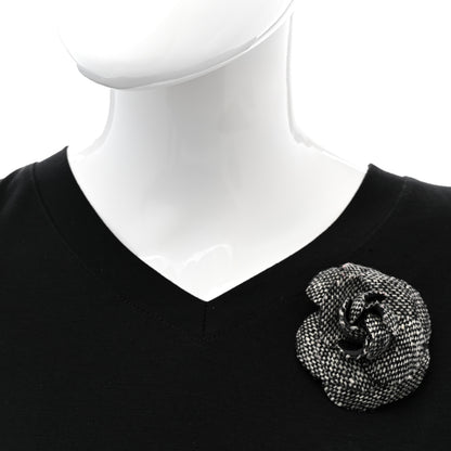 Chanel Tweed Camellia Pin Brooch Black 2 of 5