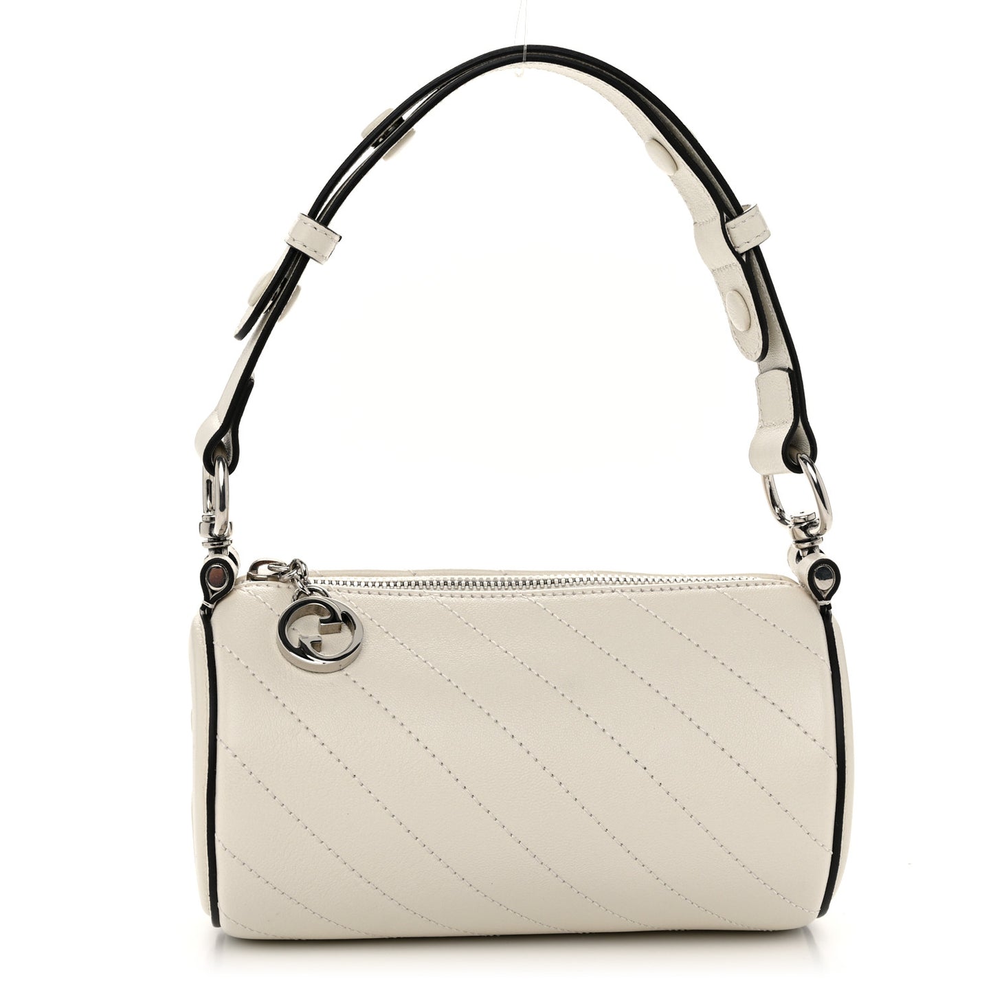 Sakai Be Green Calfskin Diagonal Stitched Mini Blondie Barrel Shoulder Bag Mystic White