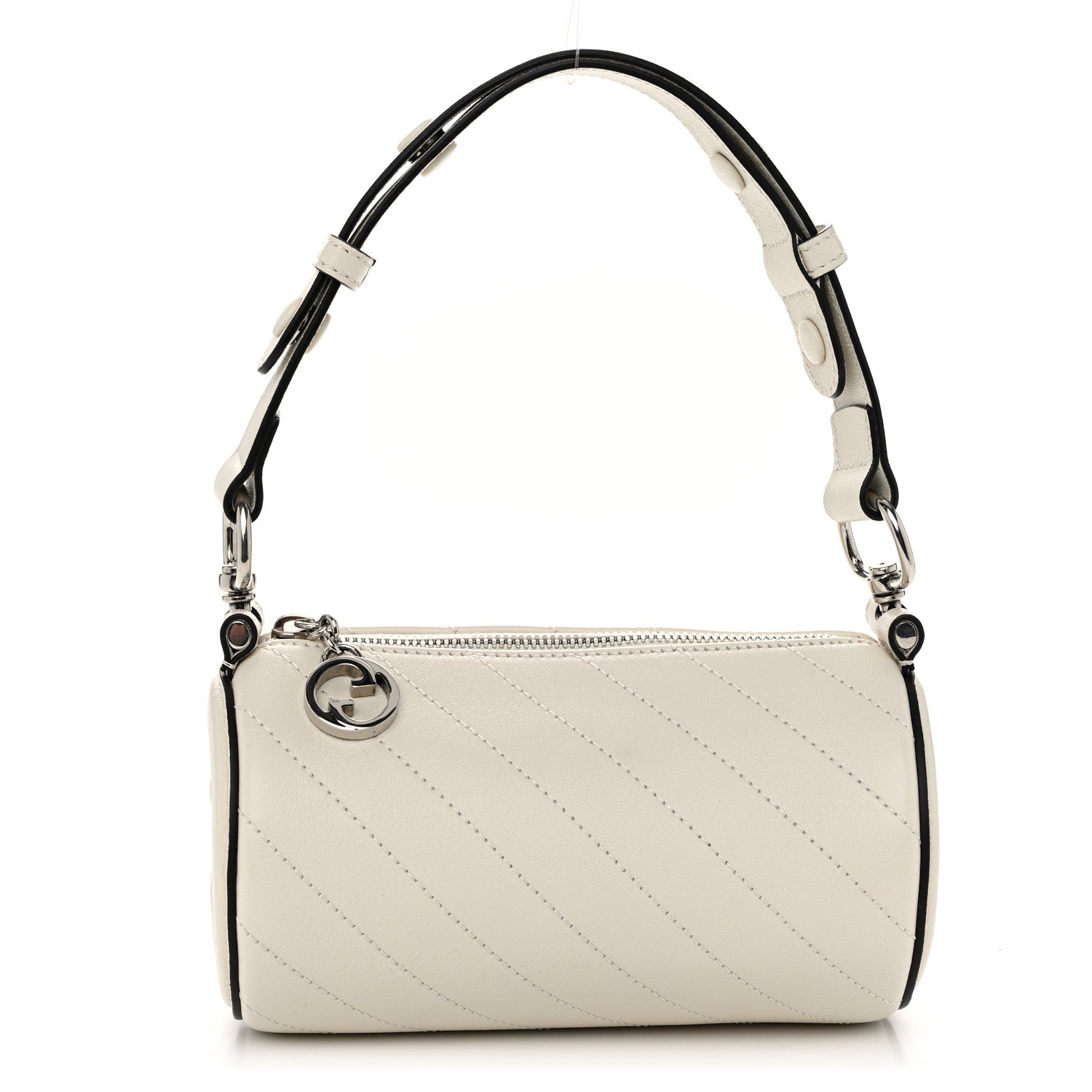 Gucci Sakai Be Green Calfskin Diagonal Stitched Mini Blondie Barrel Shoulder Bag Mystic White 1 of 9