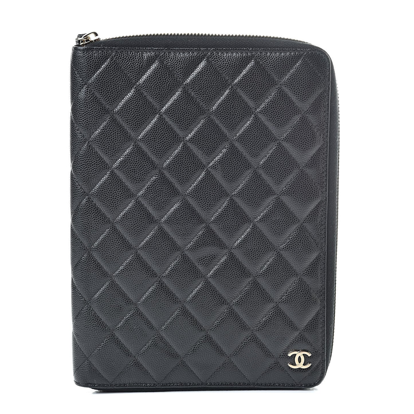 Caviar Quilted Zip Around Notebook Agenda Cover Black