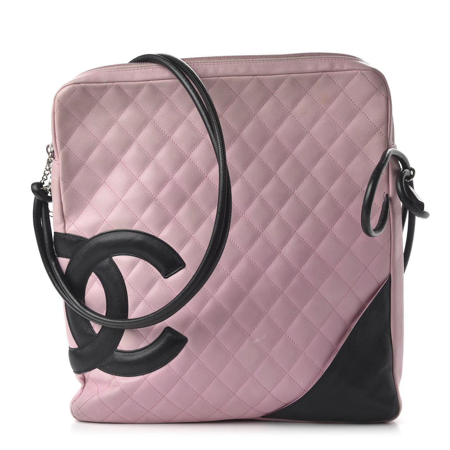 Calfskin Quilted Large Cambon Messenger Pink Black