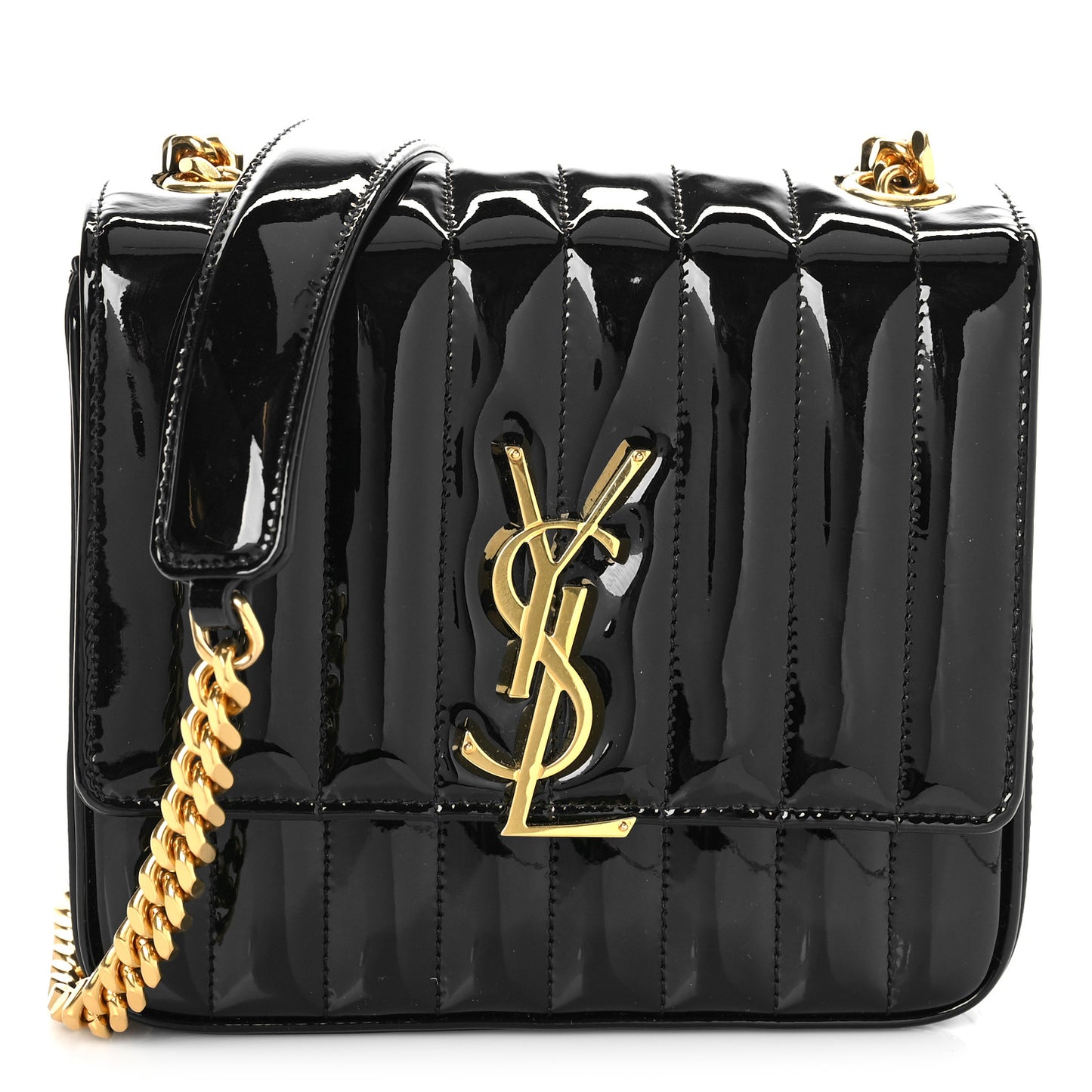 Patent Calfskin Matelasse Monogram Medium Vicky Chain Bag Black