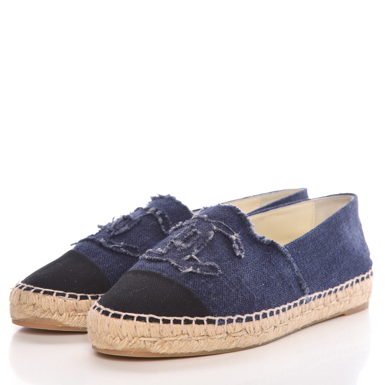 Chanel Denim Toile CC Espadrilles 39 Navy Black 3 of 10