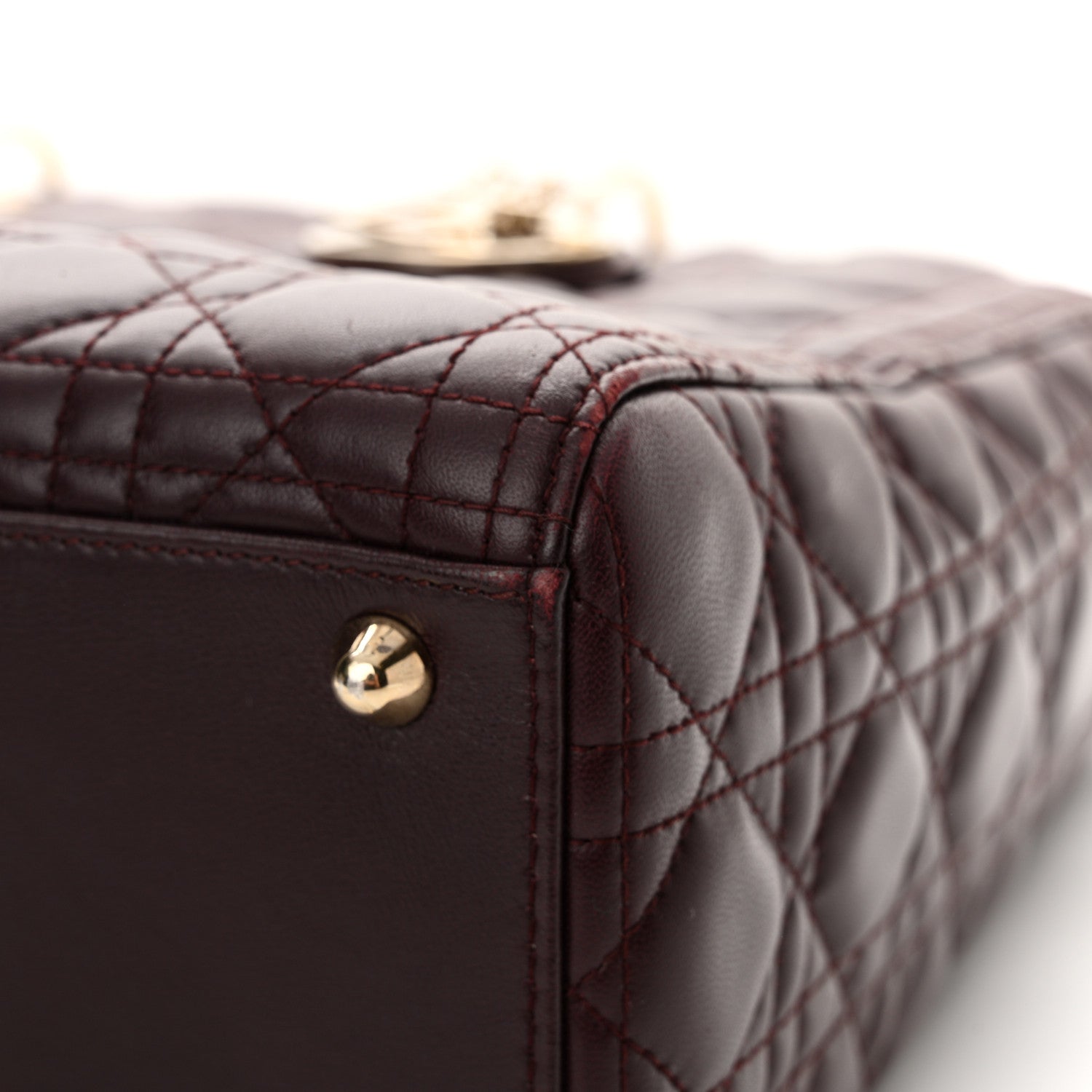 Christian Dior Lambskin Cannage Large Lady Dior Burgundy 12 of 13