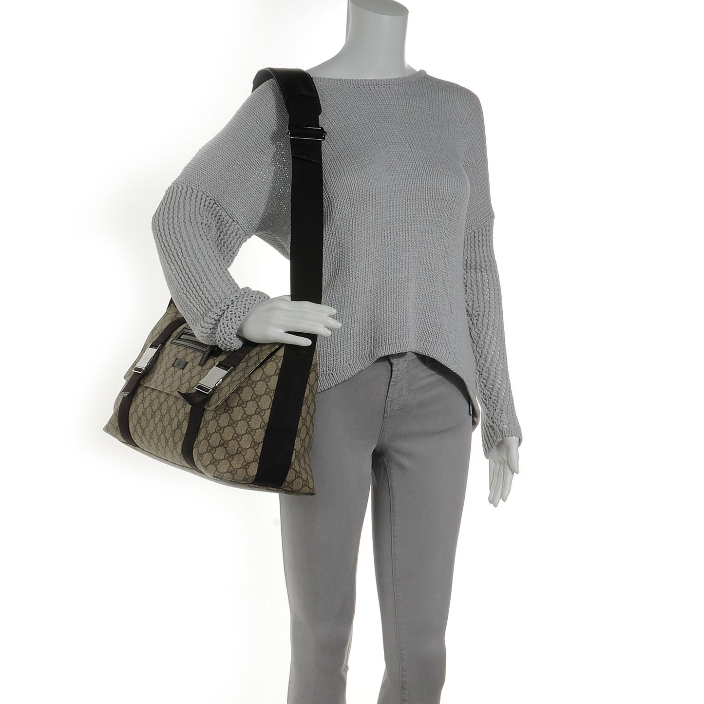 GG Plus Monogram Double Buckle Flap Messenger Bag Beige Ebony