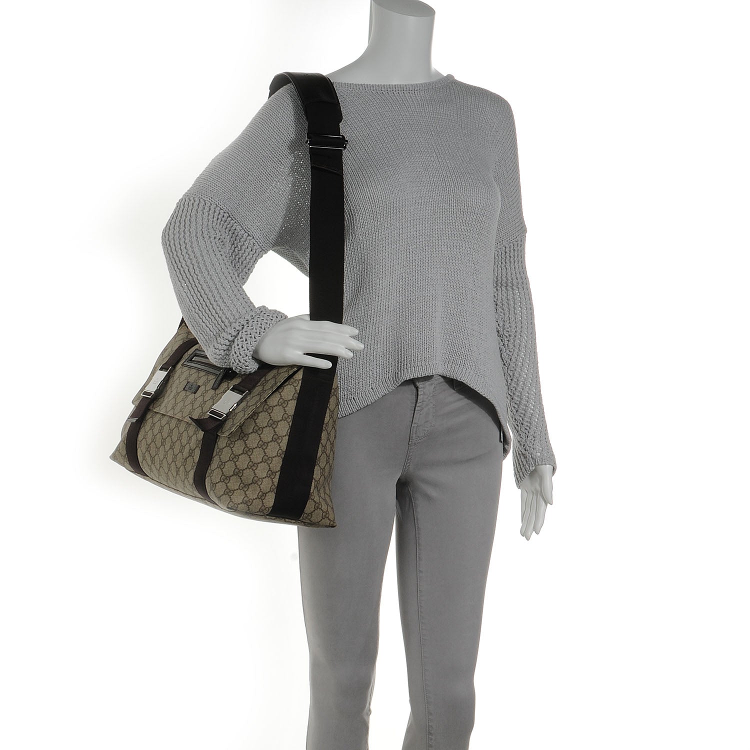 Gucci GG Plus Monogram Double Buckle Flap Messenger Bag Beige Ebony 2 of 7
