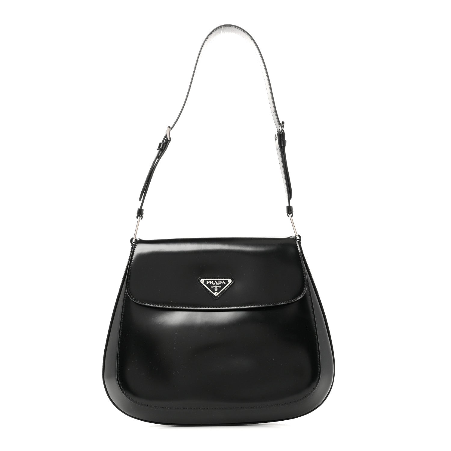 Prada Spazzolato Cleo Flap Shoulder Bag Black 1 of 10