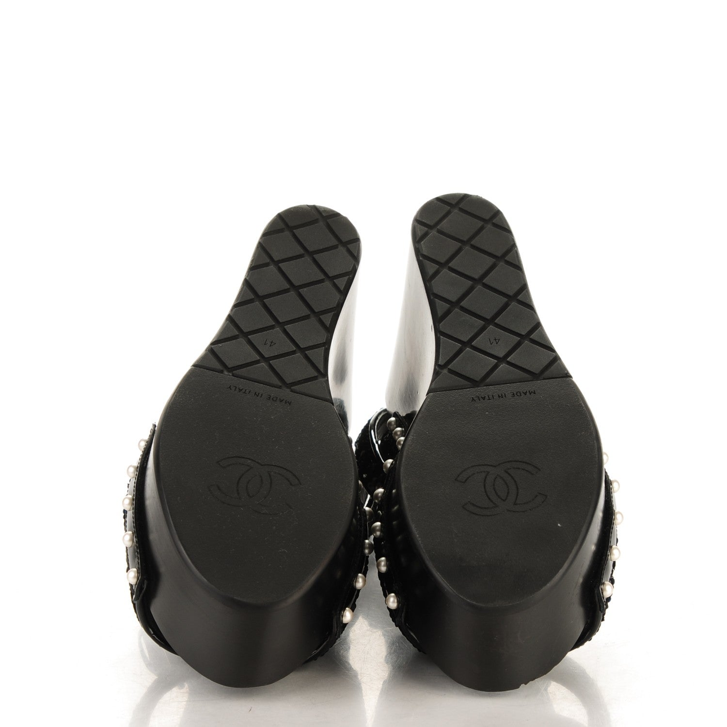 Chanel Sequin Wedge Sandals 41 Black 5 of 10