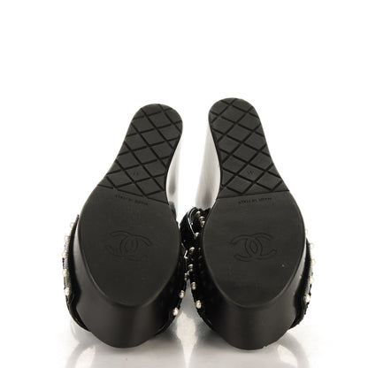 Chanel Sequin Wedge Sandals 41 Black 5 of 10