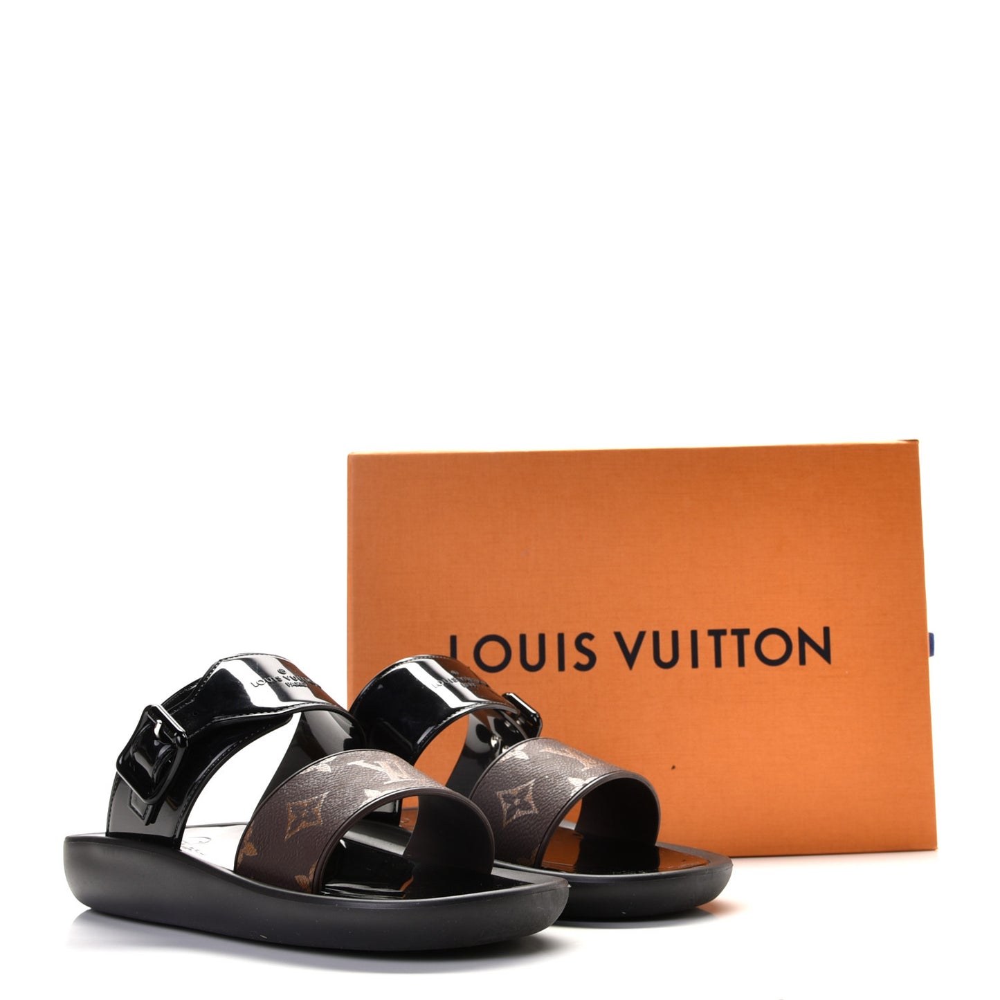 Monogram Sunbath Flat Mule Sandals 37 Black