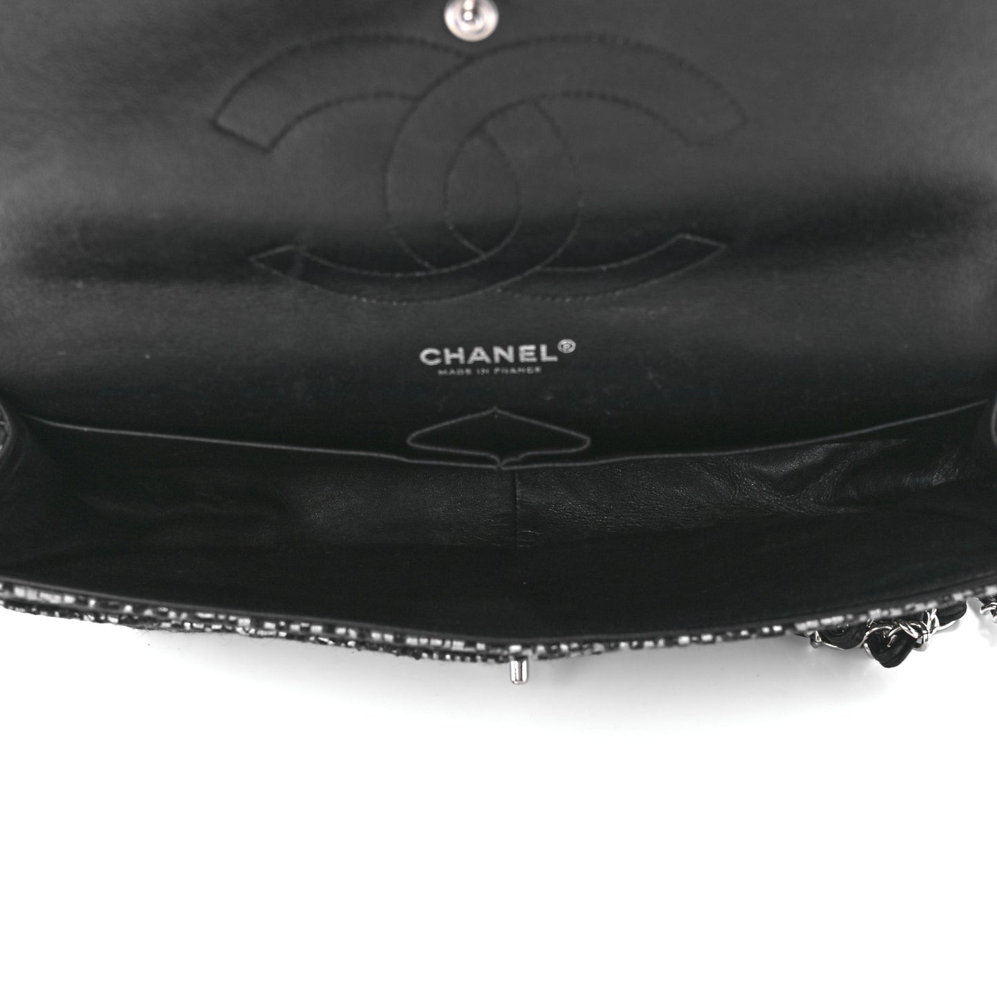 Sequin Tweed Jumbo Double Flap Black Grey