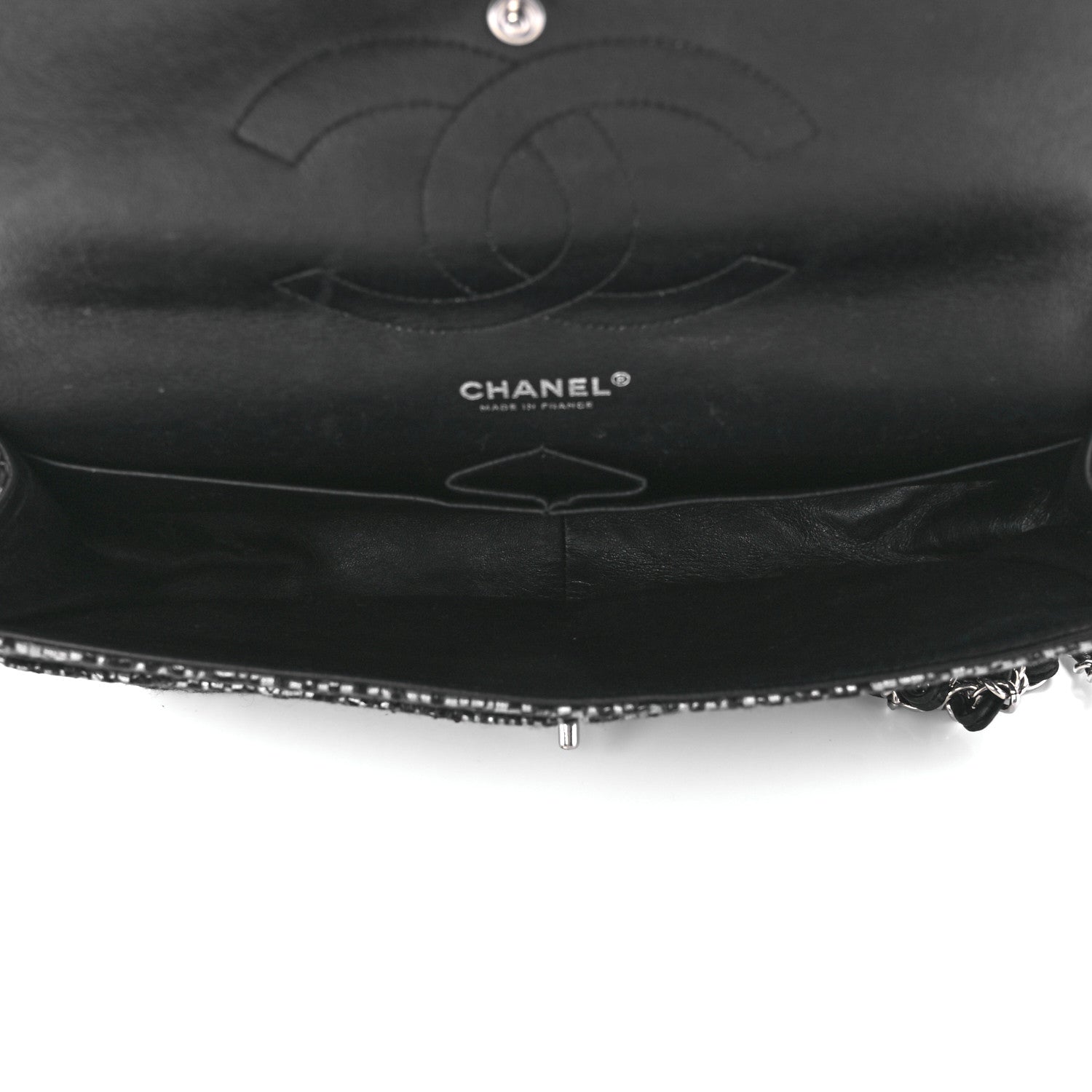 Chanel Sequin Tweed Jumbo Double Flap Black Grey 5 of 12