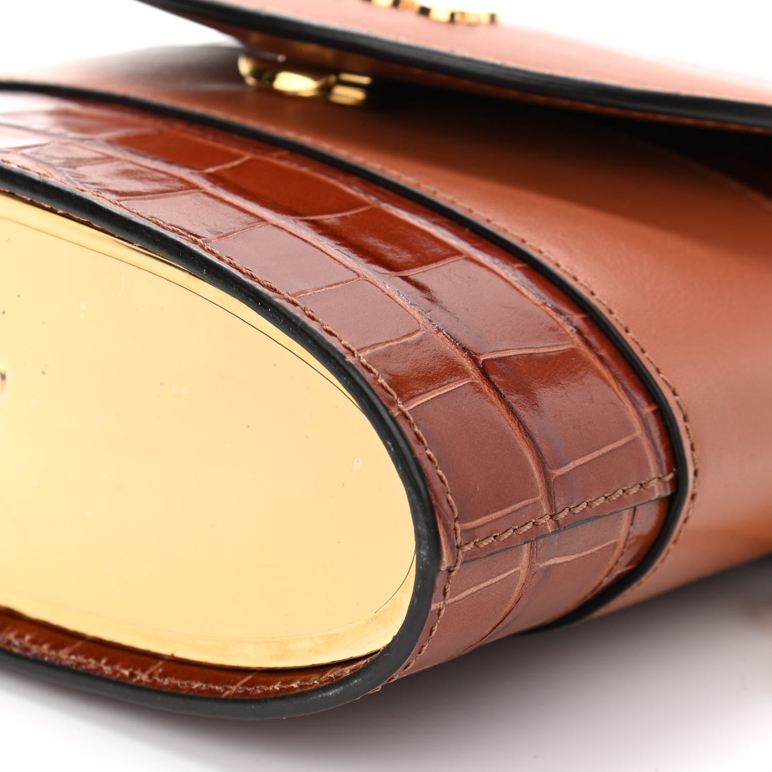 Chloe Calfskin Crocodile Embossed Small Aby Lock Chestnut Brown 10 of 10