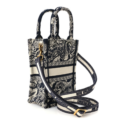 Christian Dior Canvas Toile de Jouy Reverse Embroidered Mini Book Tote Phone Bag Blue 3 of 10