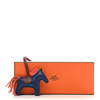 Hermes Milo Lambskin Grigri Rodeo Horse Bag Charm MM Bleu de Malte Rouge H Peony 4 of 4
