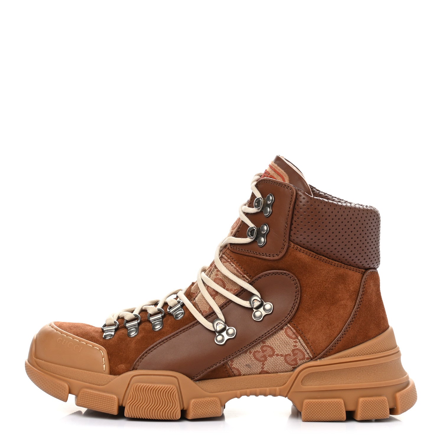 Gucci X SEGA Suede Calfskin GG Monogram Mens Flashtrek High-Top Sneakers 7 New Cuir Beige Ruggine 1 of 8