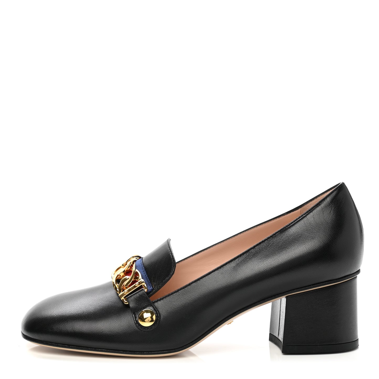 Malaga Kid Sylvie Web Chain Mid Heel Loafers 37 Black