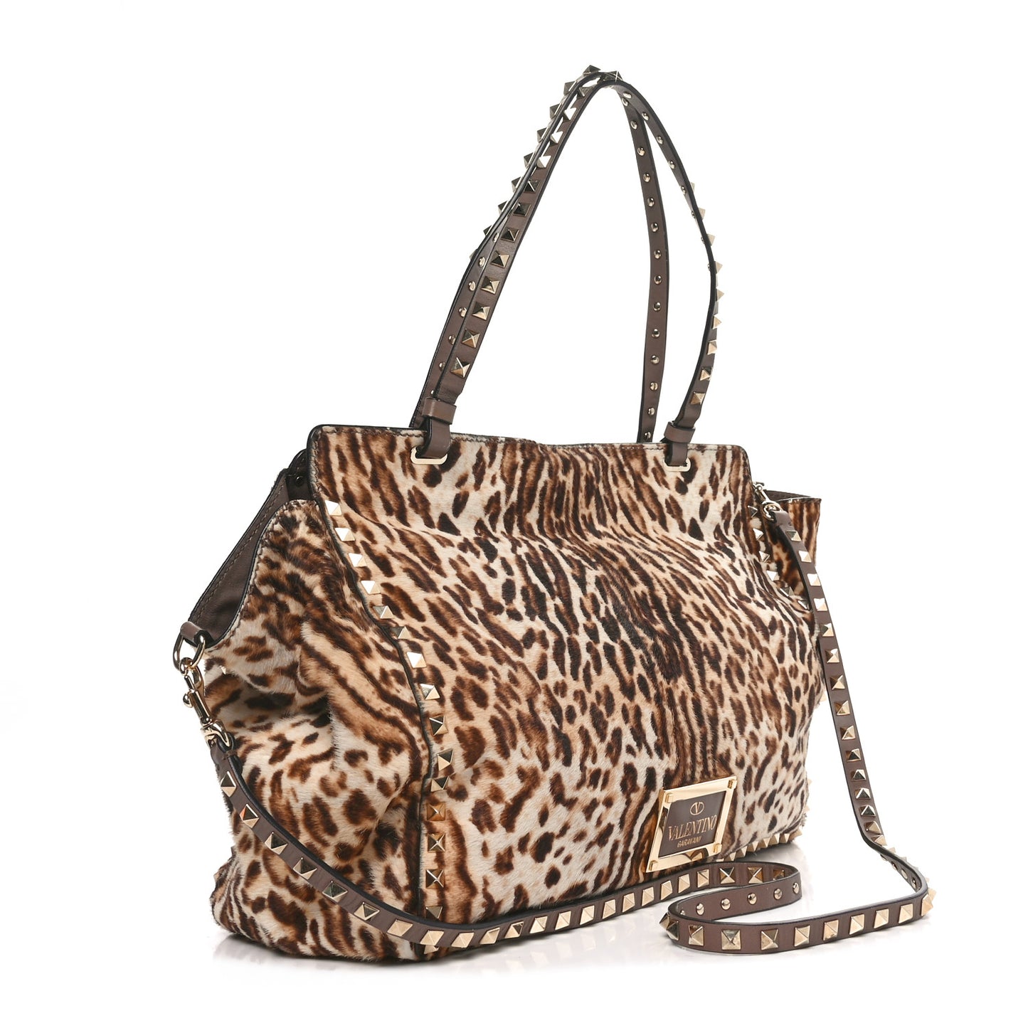 Calf Hair Leopard Print Medium Rockstud Tote Leopard