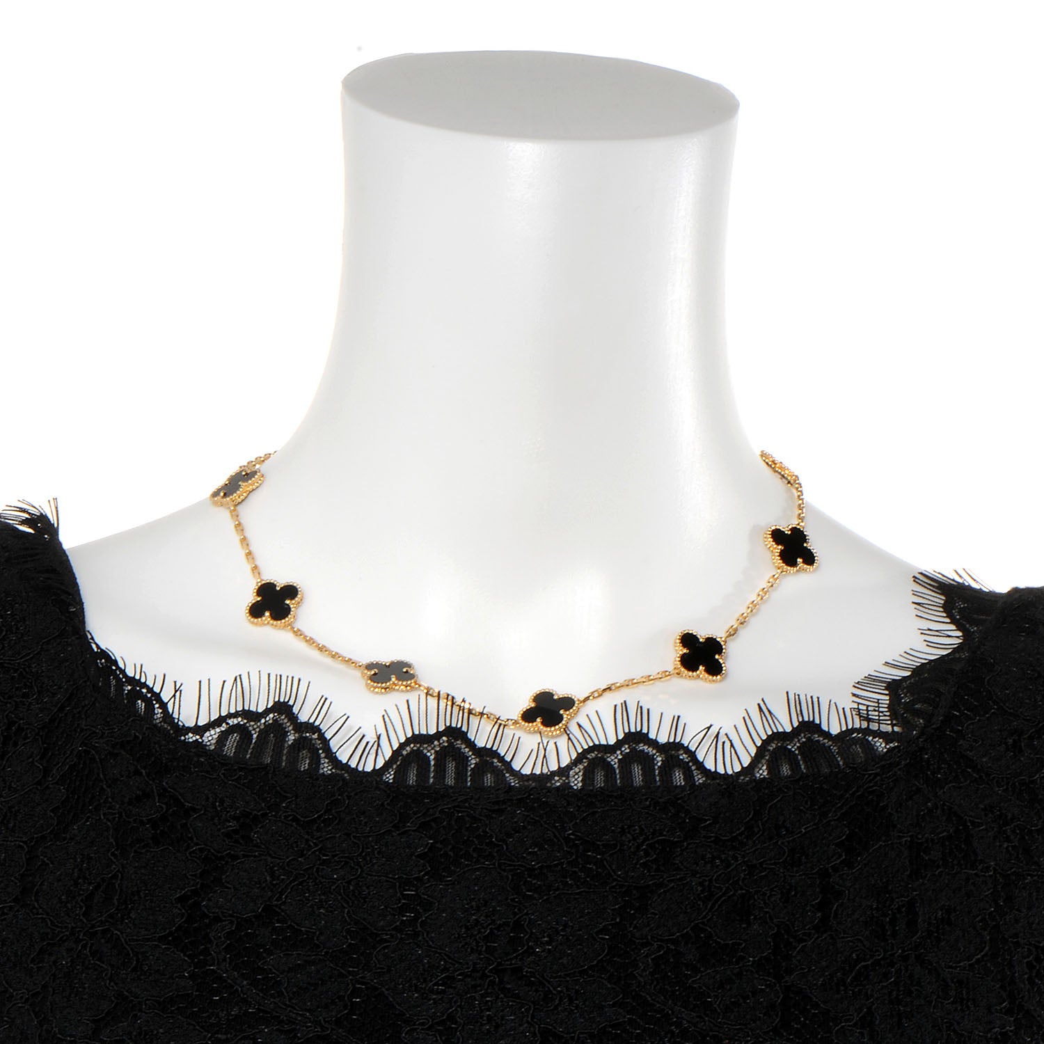 Van Cleef & Arpels 18K Yellow Gold Black Onyx 10 Motifs Vintage Alhambra Necklace 2 of 8